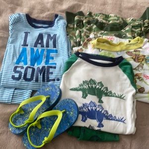 Small children’s flip flops, & 4 pair pj’s